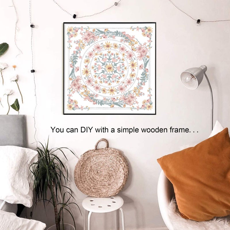 Simpkeely Mandala Floral Medallion Tapestry, Sketched Flower Plant Boho Wall Hanging, Bohemian Tapestries for Bedroom Living Room Dorm Home DÃ©cor 59.1 x 59.1 Inches (RosyBrown) - Image 4
